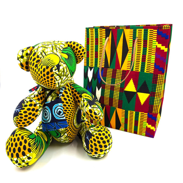 アフリカンプリント・ビッグテディw/ギフトバッグ - ジャングルモザイク -