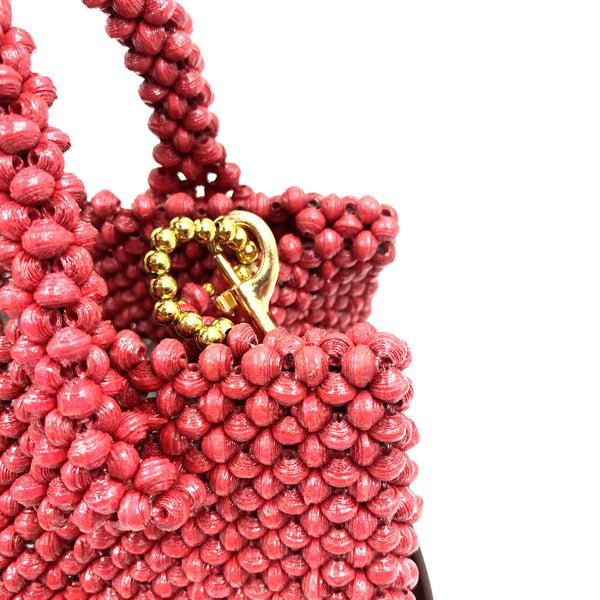 Paper beads colorful bag with strap - Red -