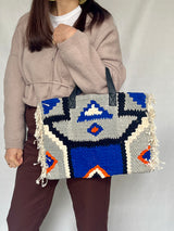 クロシェットストライプバッグ - 幾何学・ブルー＆グレー -