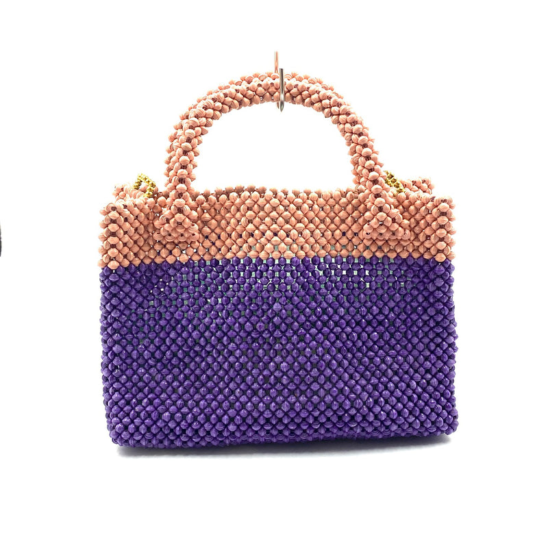 Paper bead two-tone bag with strap - Sakura x Murasaki -