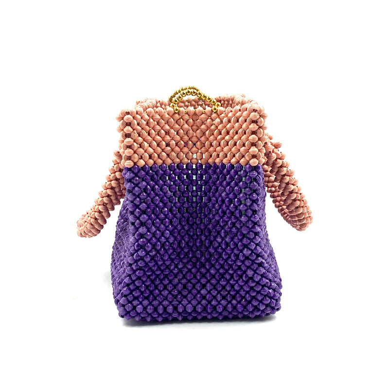 Paper bead two-tone bag with strap - Sakura x Murasaki -