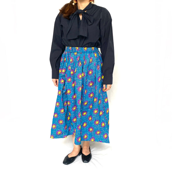 Abu Dhabi gather skirt - flower stamp blue