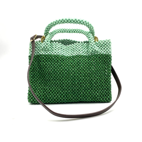 Paper beads two tone bag with strap × Midori