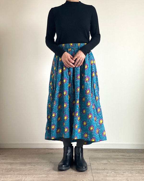 Abu Dhabi gather skirt - flower stamp blue