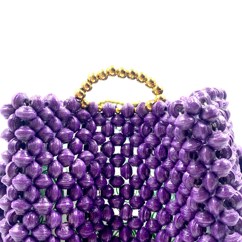 Paper bead colorful bag with strap - Murasaki -