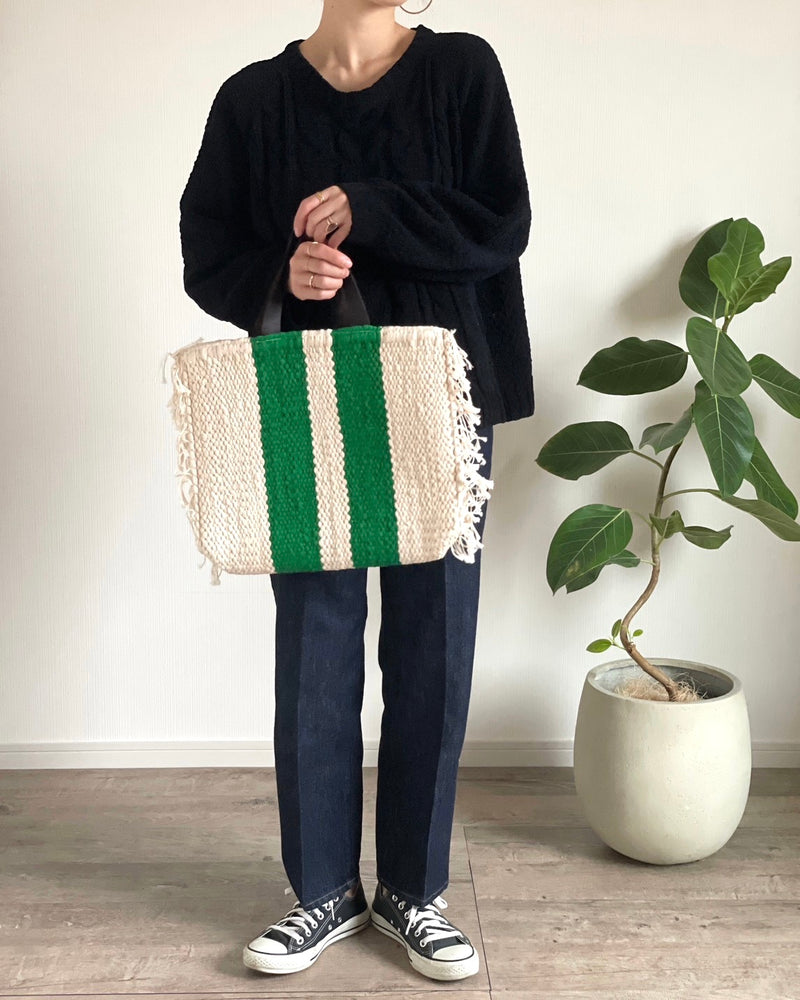 Crochette Stripe Bag - Green & White -