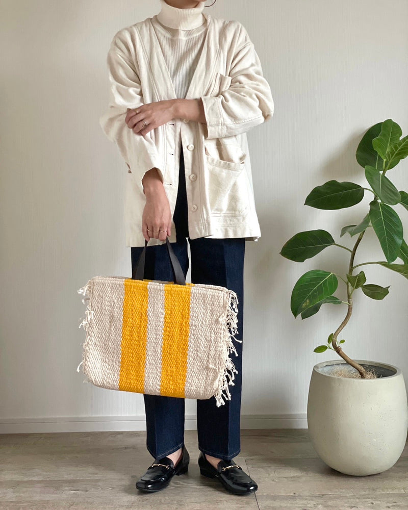 Crosshet Striped Bag-Yellow & White -