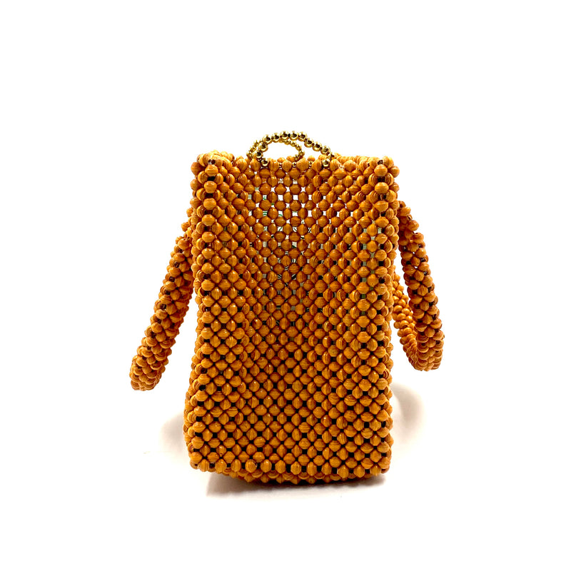 Paper bead colorful bag with strap - Yellow -