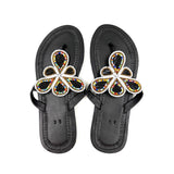 カラフル・ビーズ・サンダル - ノワール・フラワー -
