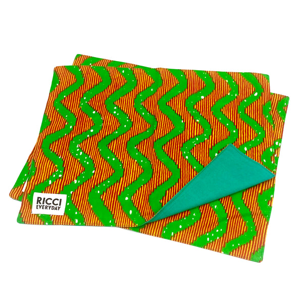 [Interior collection] Luncheon mat (2 pieces set) --Wave lime green & orange-