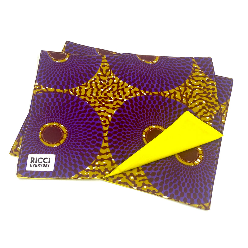 [Interior collection] Luncheon mat (2 pieces set) --Big Eye Purple & Yellow-