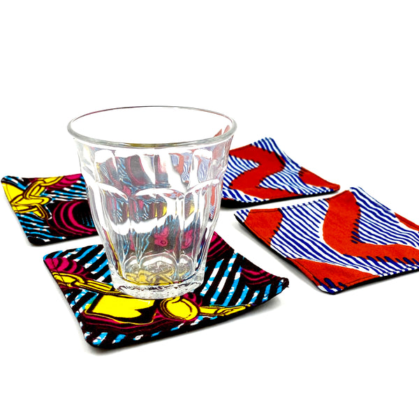 [Interior collection] Coaster (set of 4) -Sealet key blue & pink+wave blue & red-