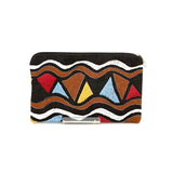 バーククロス・カラフル刺繍ポーチ - ウェーブトライブ -