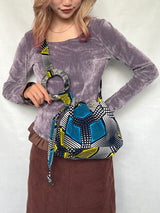 プリント・バルーンバッグ - ネオングリッド -