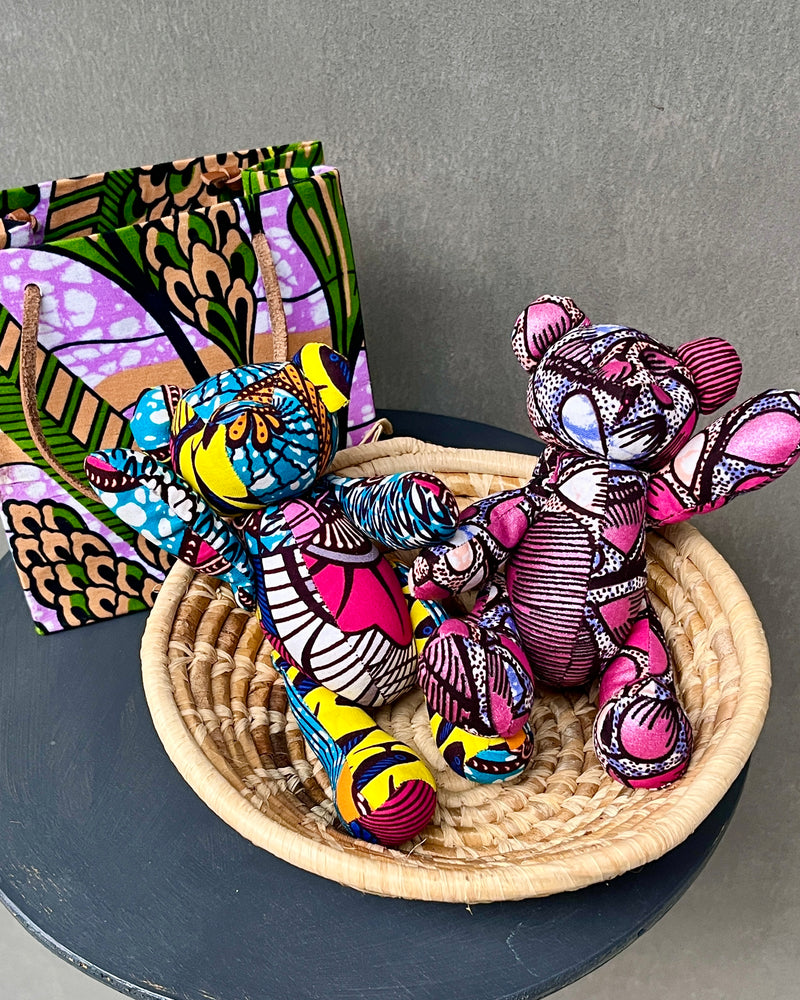 アフリカンプリント・テディベアw/ギフトバッグ - サファリ・ドット -