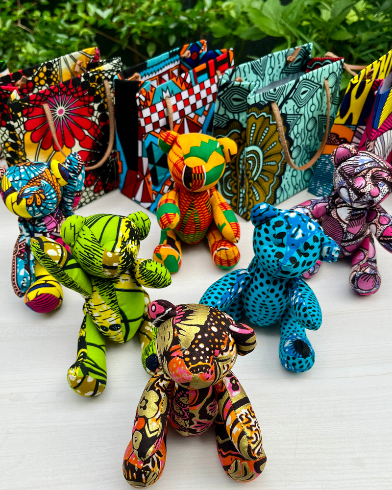 アフリカンプリント・テディベアw/ギフトバッグ - サファリ・ドット -