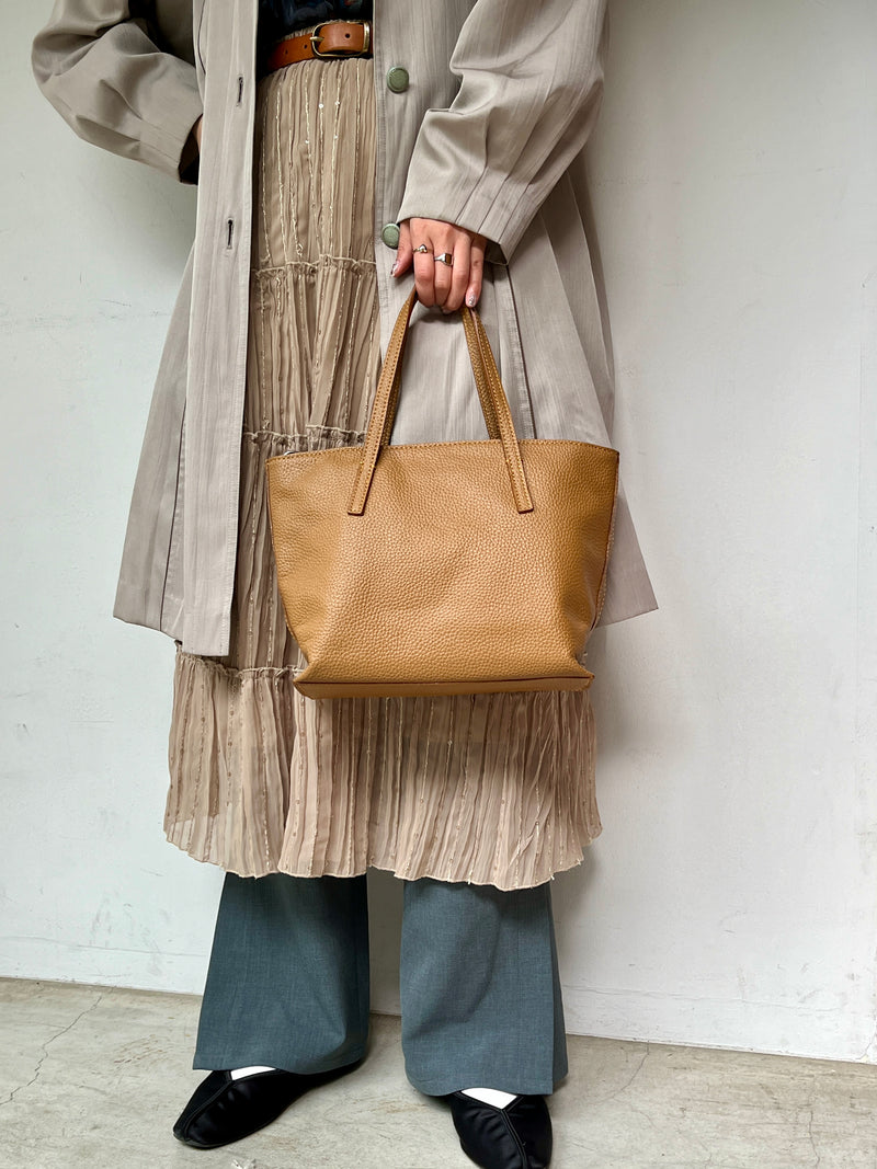 Leather Book Tote S -Camel-