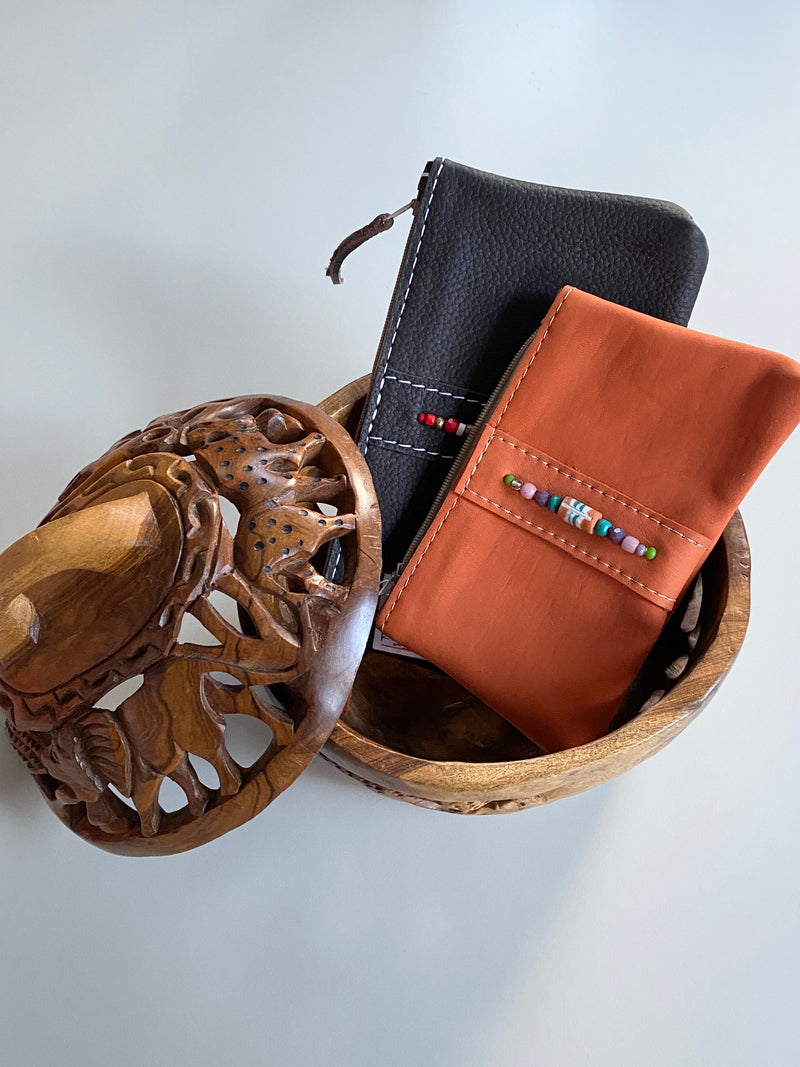 [Zambia] Leather bead pouch