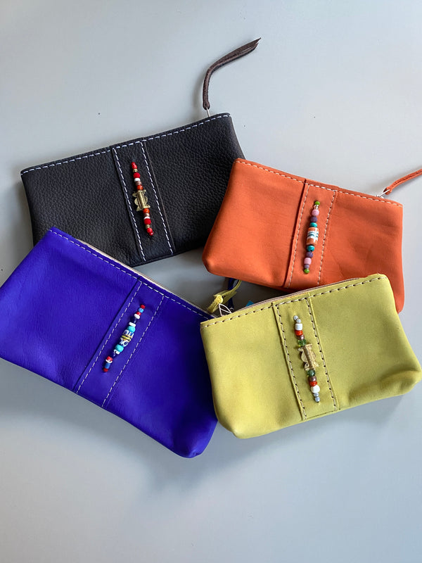 [Zambia] Leather bead pouch