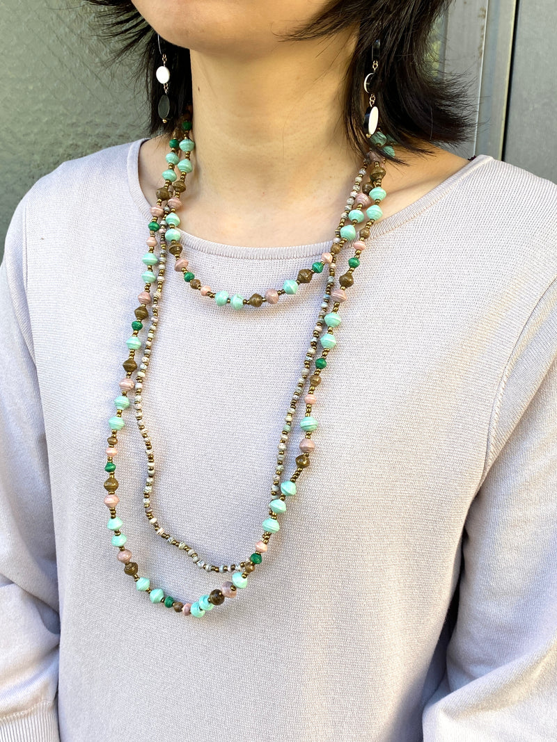 Paper Beads Beatrice Necklace -Mint Green & Salmon Pink-