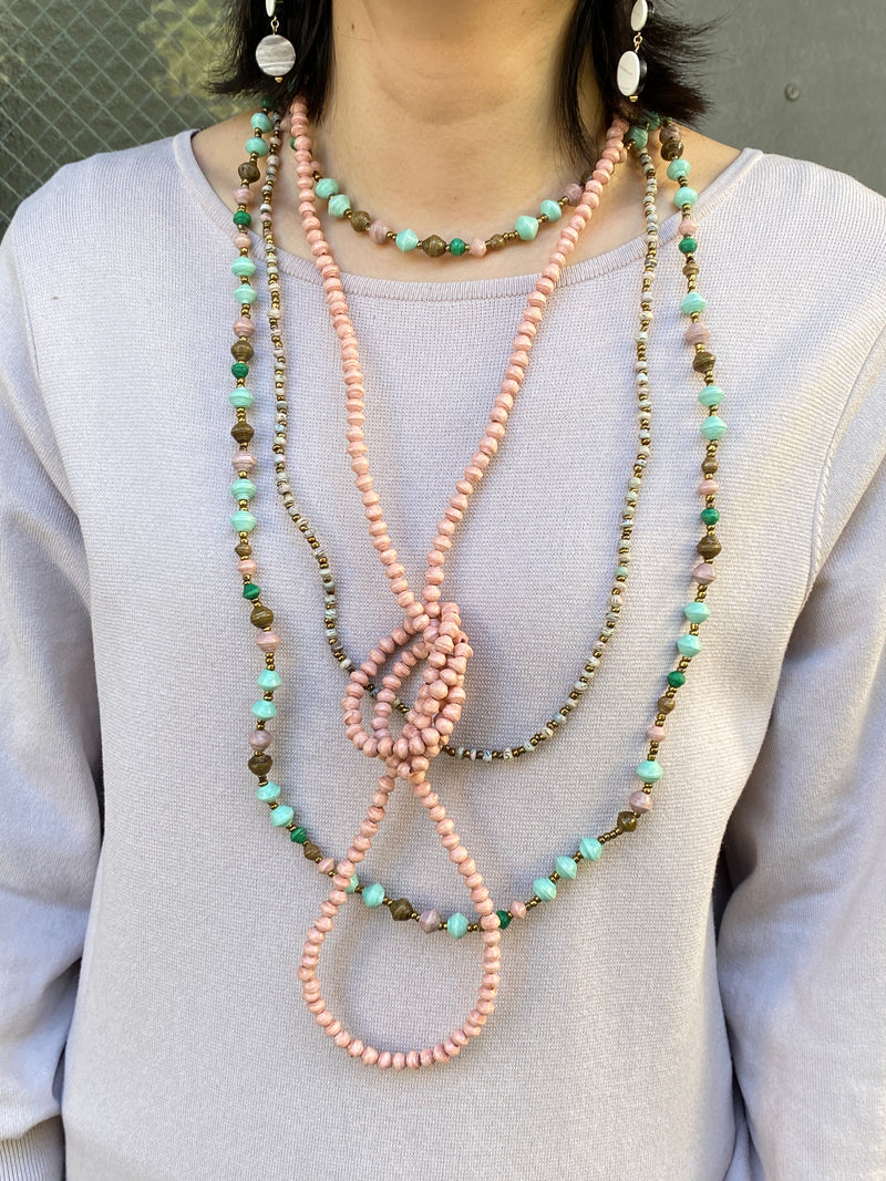 Paper Beads Beatrice Necklace -Mint Green & Salmon Pink-