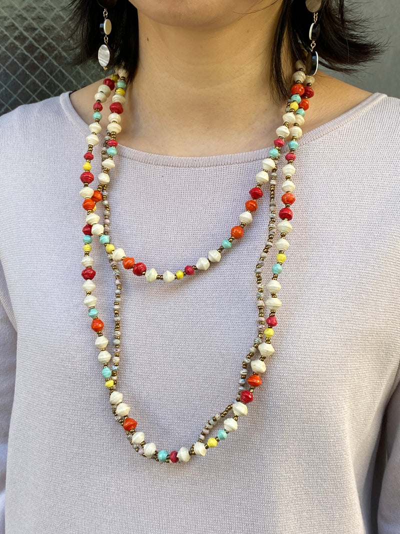 Paper Beads Beatrice Necklace -Apple & Salmon Pink-