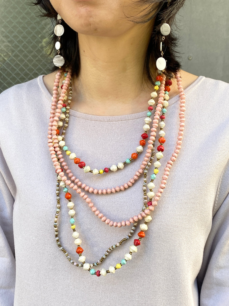 Paper Beads Beatrice Necklace -Apple & Salmon Pink-