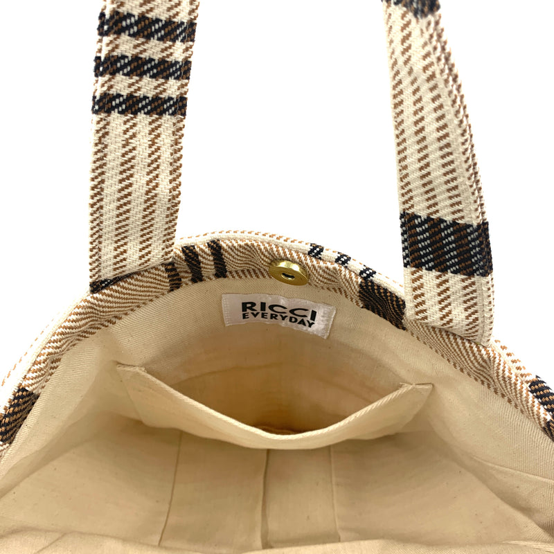Kikoi Striped Bucket Tote - White -