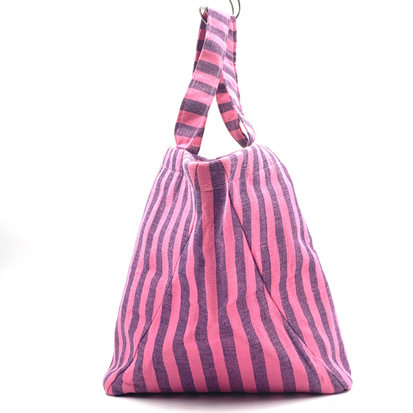 Kikoi Striped Bucket Tote - Pink -