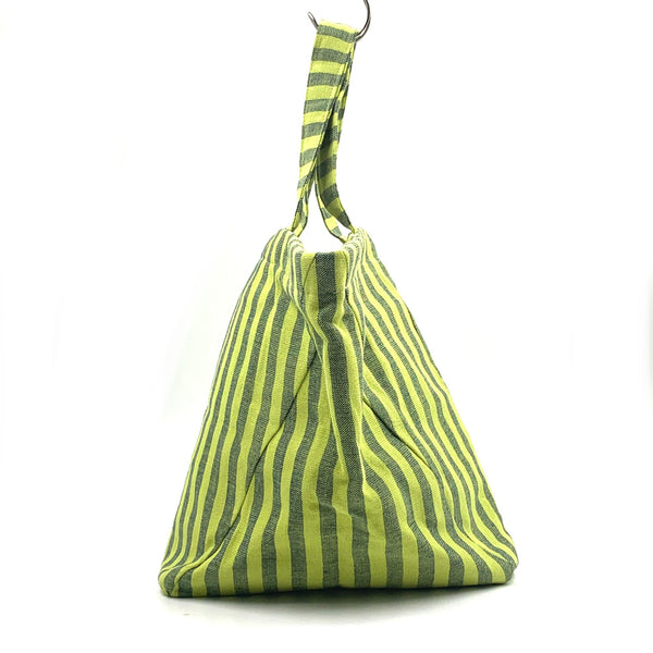 Kikoi Striped Bucket Tote - Green -