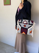 クロシェットストライプバッグ - 幾何学・パープル＆グレー -