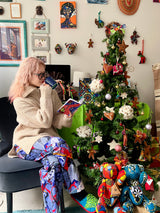 アフリカンプリント・ビッグテディw/ギフトバッグ - カラフルブーケ -