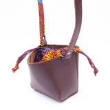 レザー・ミニ・ポシェット - うずまき・ブルー＆ピンク -