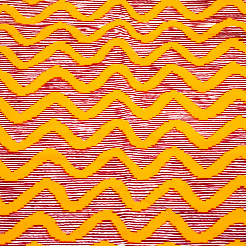 African print fabric -Wave Brown & Yellow--