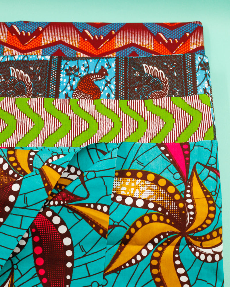 African print fabric -Wave Brown & Yellow--