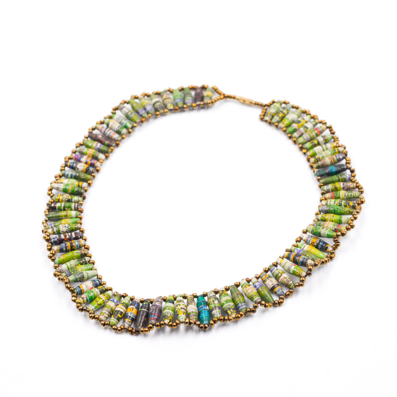 Paper Beads Necklace -Green-