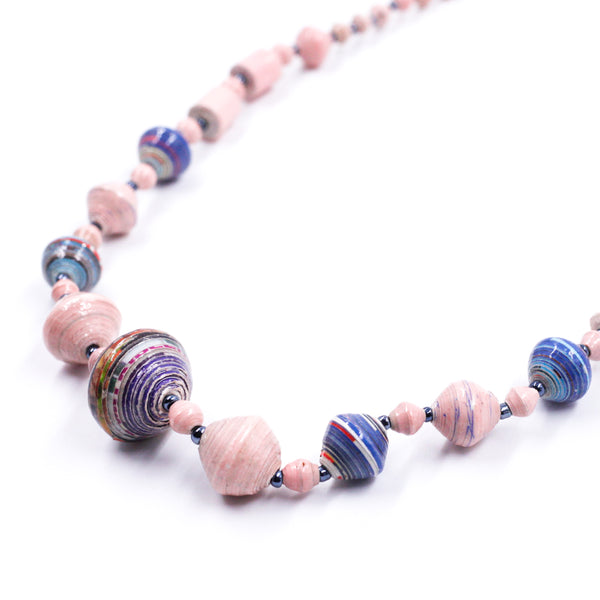 Paper Beads Ball Necklace -Pink & Blue-