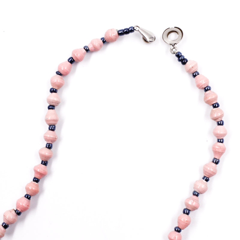 Paper Beads Ball Necklace -Pink & Blue-