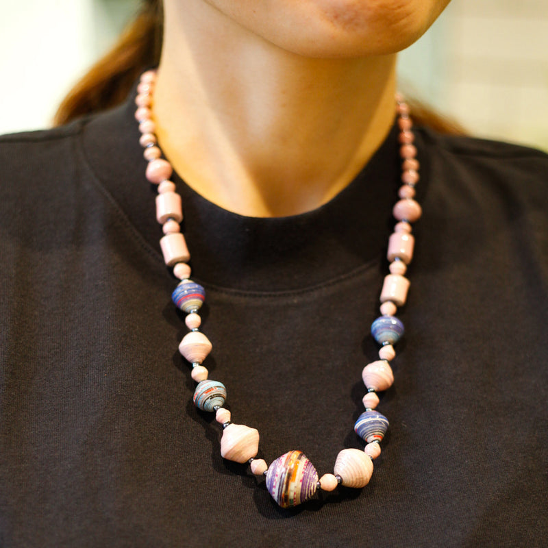 Paper Beads Ball Necklace -Pink & Blue-