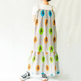 クロスティアードドレス - ツバメ・ホワイト＆イエローグリーンブルー -