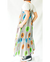 クロスティアードドレス - ツバメ・ホワイト＆イエローグリーンブルー -