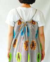 クロスティアードドレス - ツバメ・ホワイト＆イエローグリーンブルー -