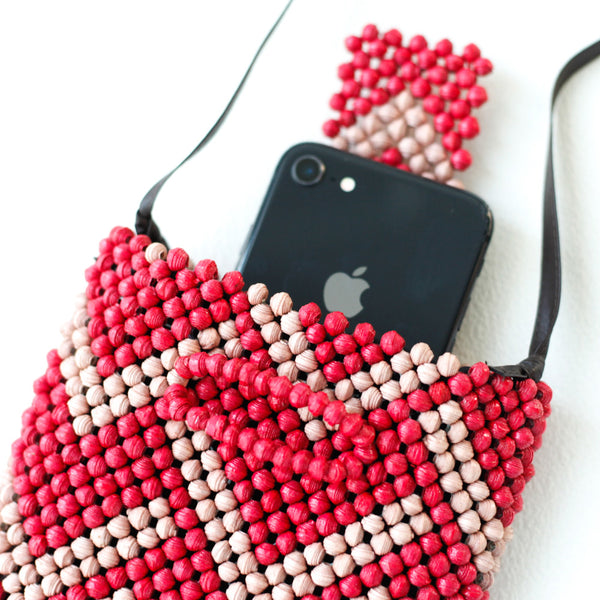 Paper Beads Smartphone Shoulder -Jagged Red & Pink-