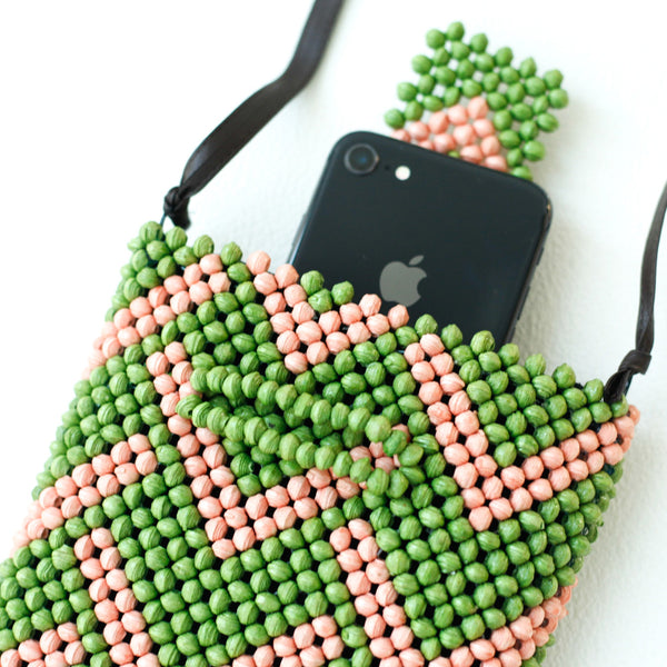 Paper Beads Smartphone Shoulder -Jagged Light Green & Pink-