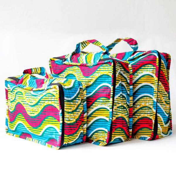 Storage pouch 3 -piece set -Tile waves / green-