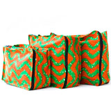 Storage pouch 3 -piece set -Wave Lime Green & Orange-
