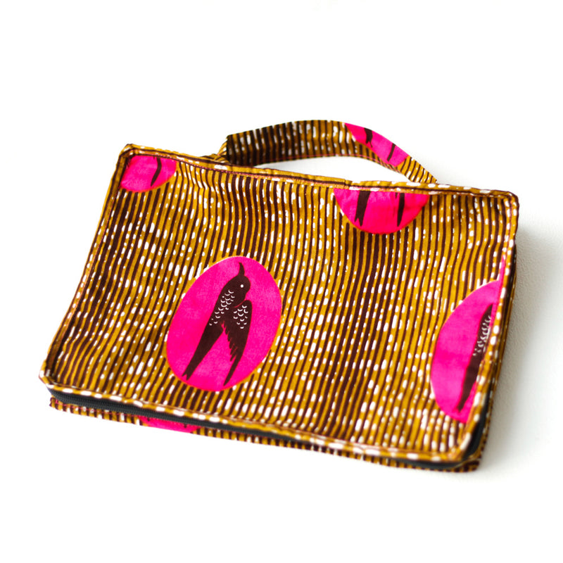 Storage pouch 3 -piece set -Swallow / brown & pink-