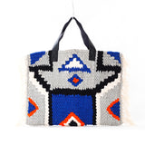 クロシェットストライプバッグ - 幾何学・ブルー＆グレー -