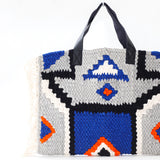 クロシェットストライプバッグ - 幾何学・ブルー＆グレー -