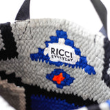 クロシェットストライプバッグ - 幾何学・ブルー＆グレー -